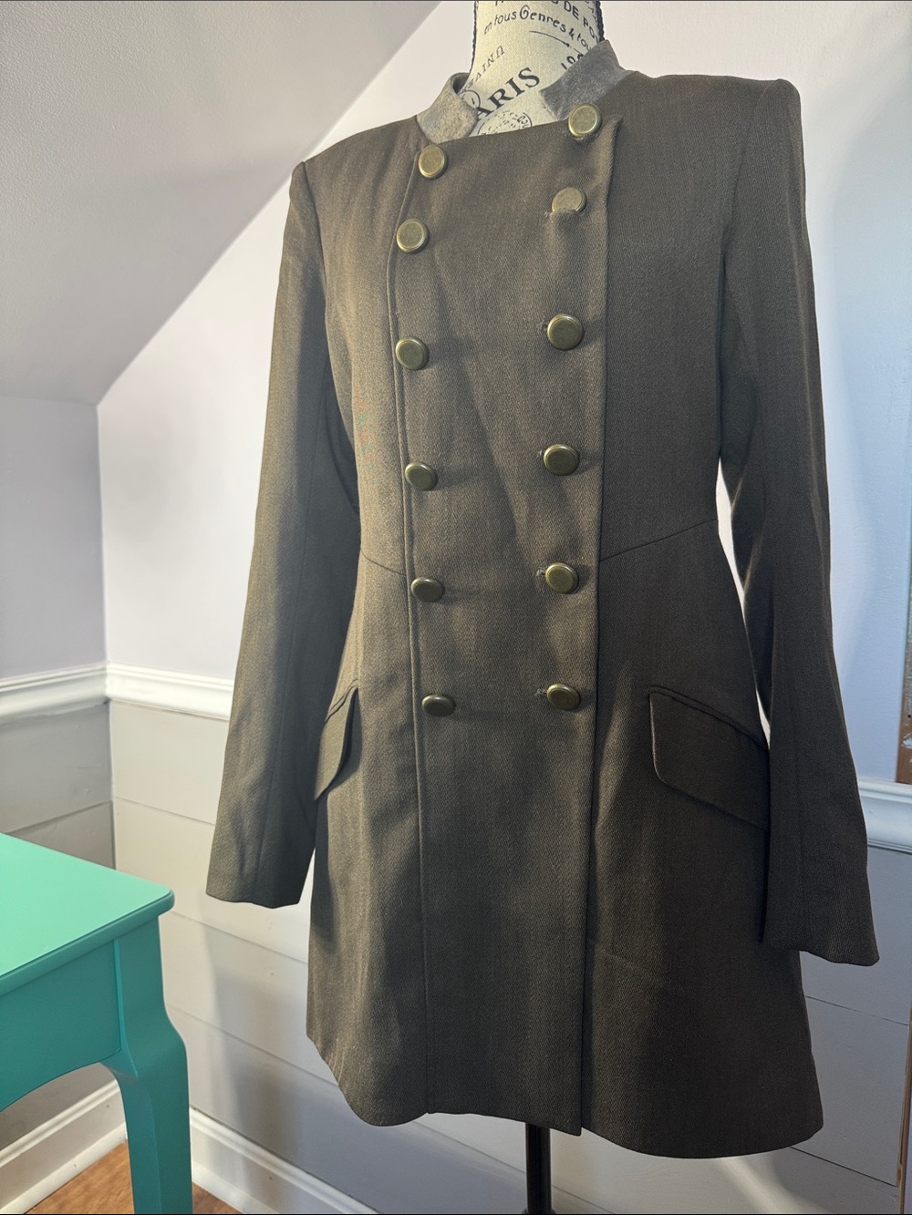 Dolce Vita Double-Breasted Military Coat — Olive Size: M Never Worn